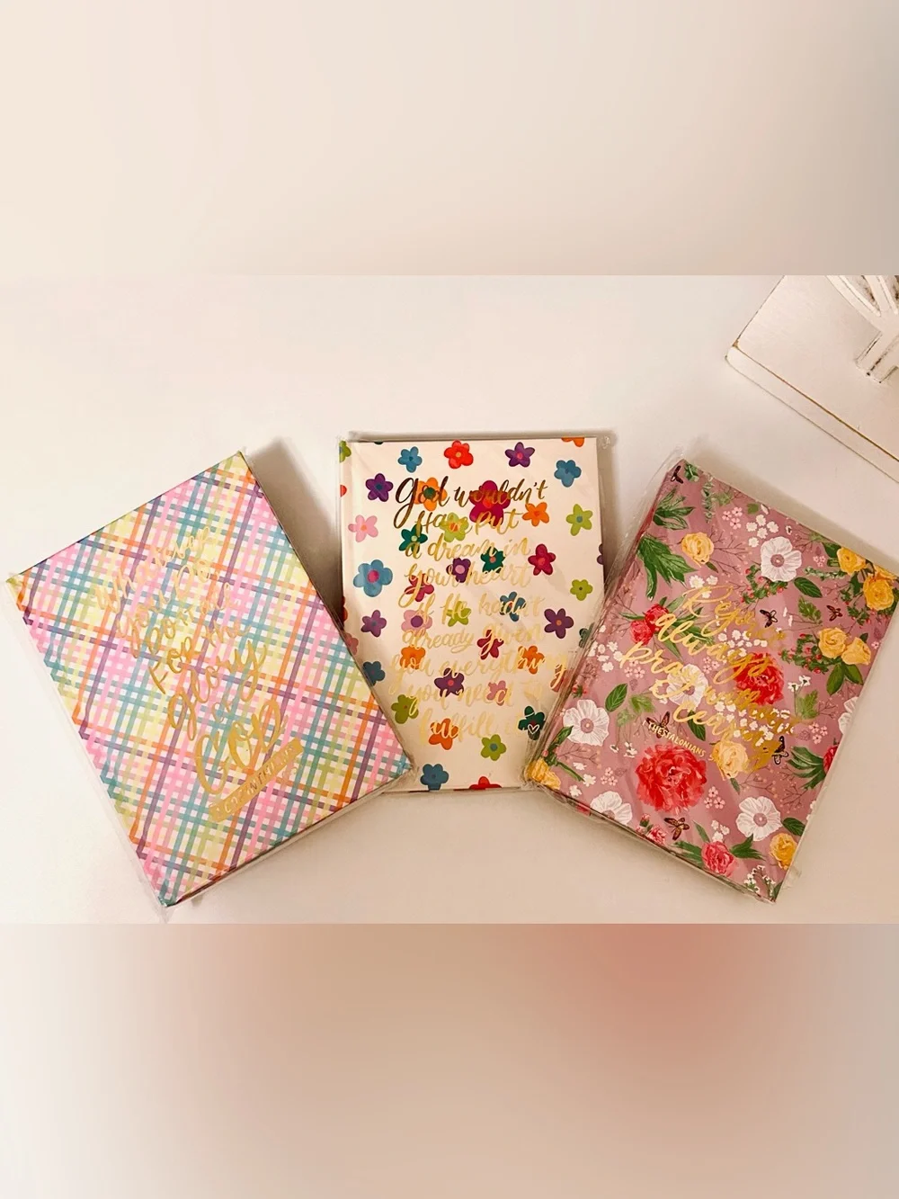 Taylor Elliot Colorful Gingham Hardcover Notebook Gold Foil Motivational